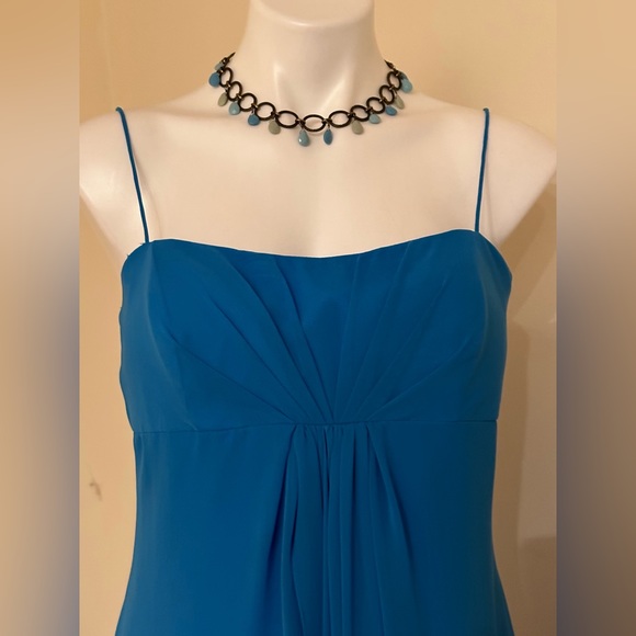 Alfred Angelo Marine Blue Sheer Baby Doll/Shift Midi Dress Sz 10 Draped … - Picture 4 of 16